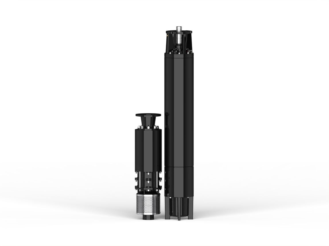 Vertical, Multistage, Single Pump Suction, Single Suction Impellers in Opposed Directions, Diffuser cum Barrel Bowl Casing; Submerged Coupled Pumpset